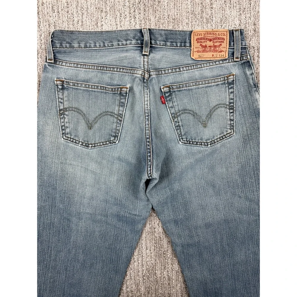 Levi's 527 Bootcut Jeans Mens 32x34 Blue Faded Distressed Thrashed Denim Grunge